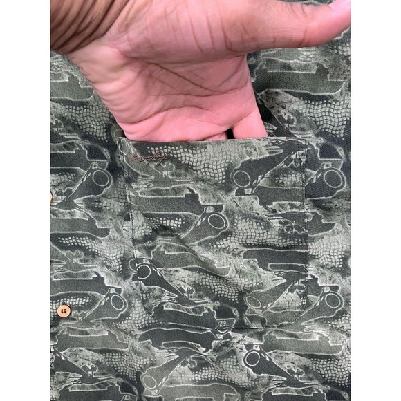 BOFF Button Down Shirt Men's Size XL Green Short Sleeve Geometric 100% Polyester - Picture 10 of 12